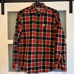 Carhartt Men’s Hubbard Plaid Flannel Shirt - Red/Black - Medium Original Fit